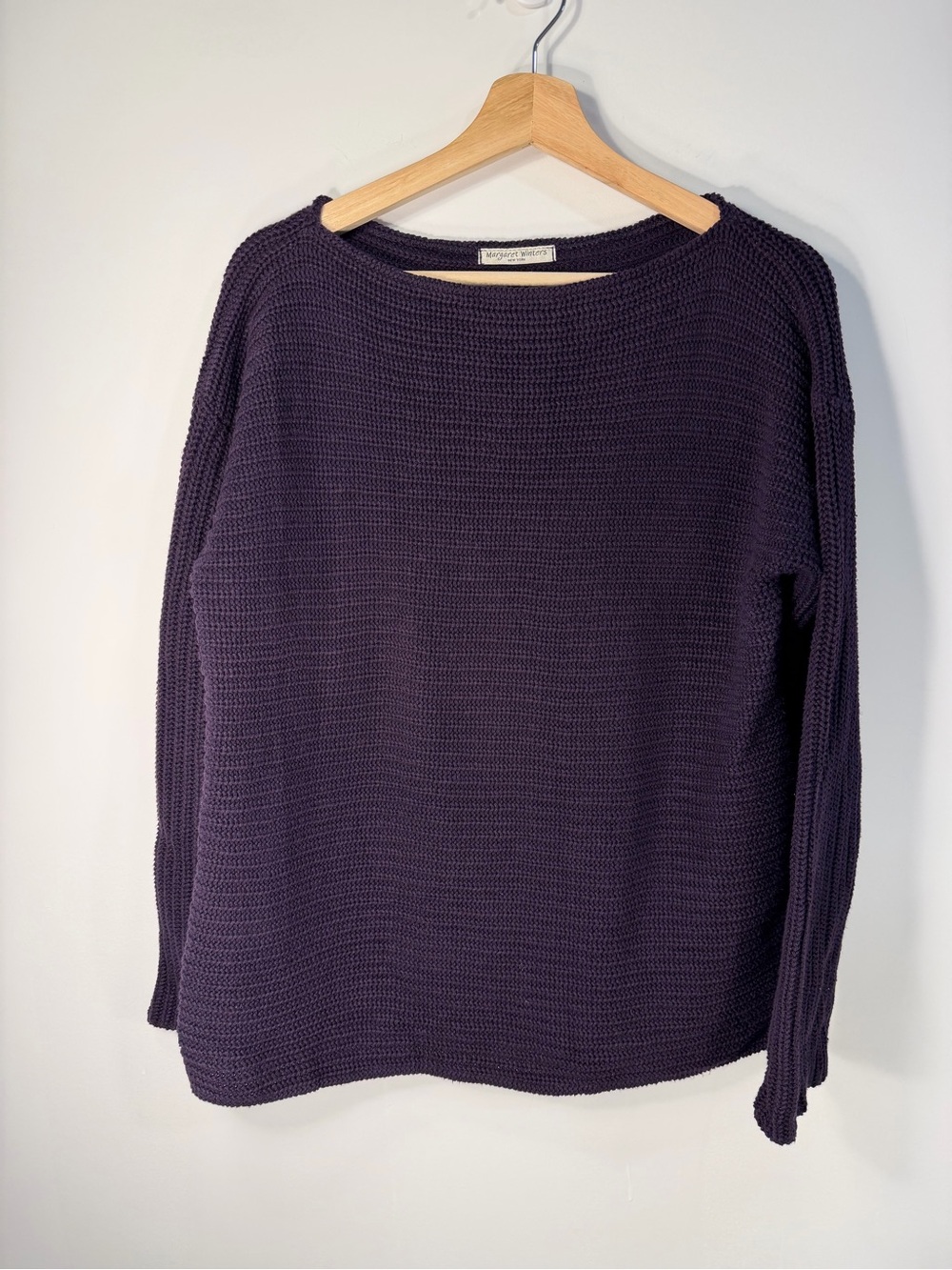 Margaret Winters Chunky Cozy Boatneck Knit Sweater in Deep Plum